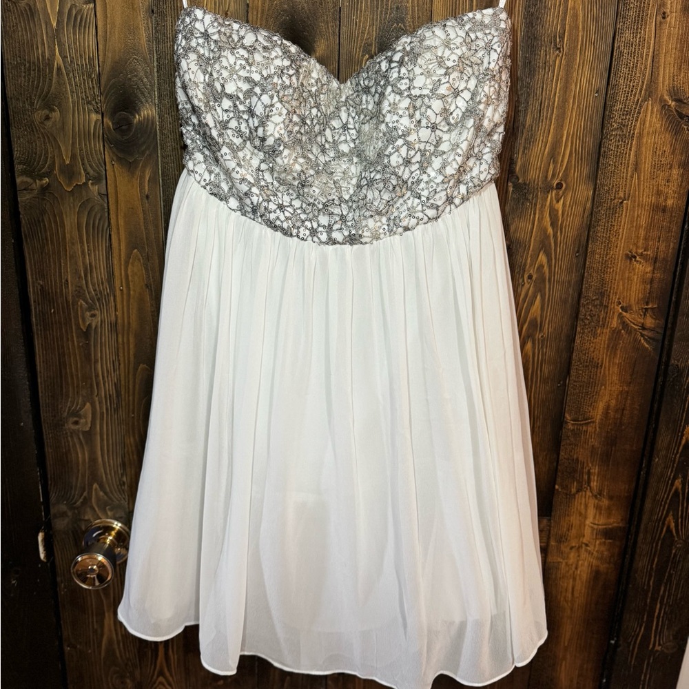 White & Sequin Strapless Mini Dress NWT